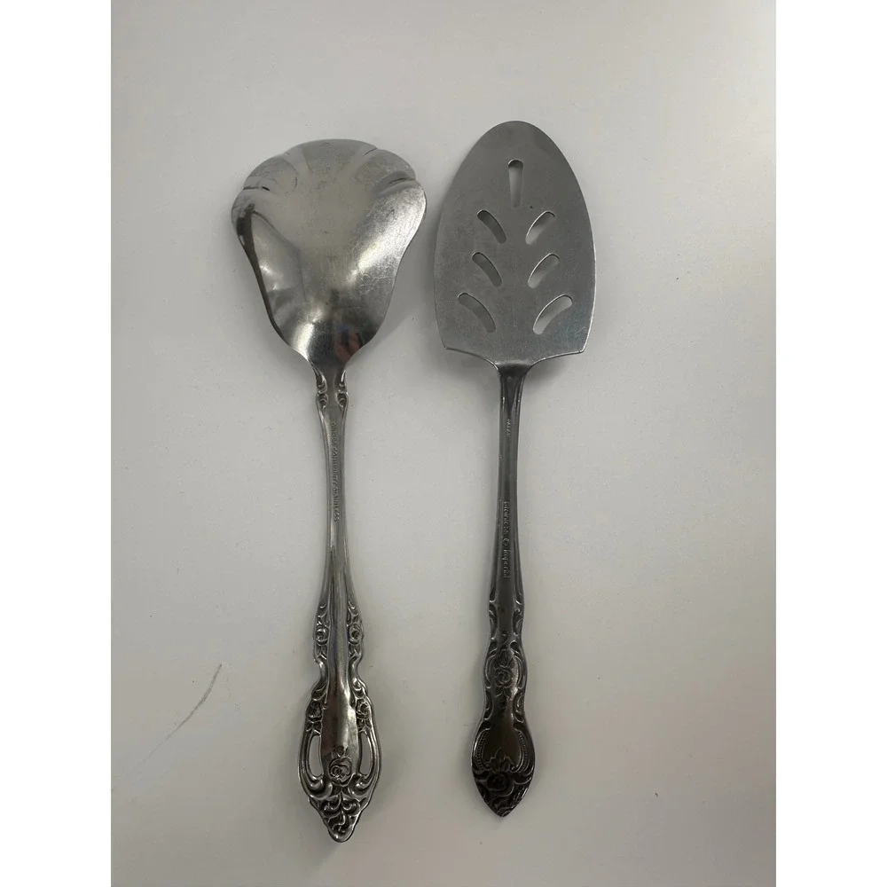 Oneida Community Affection Stainless Berry Casserole Spoon & Pierced Pie Server